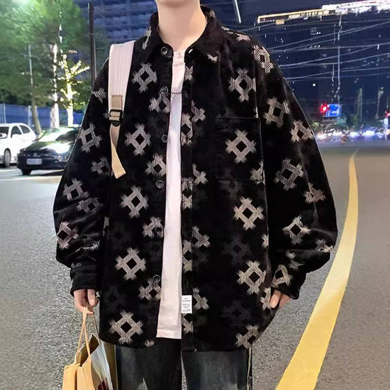 Corduroy Coat Men's Spring And Autumn Loose Plus Size Men's Clothing Plus-sized Plus-sized Fat Jacket Autumn Clothing - YLORESHOP