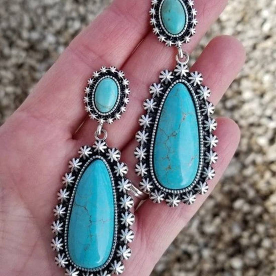 Antique Silver Turquoise Earrings Creative Drop-shaped - YLORESHOP