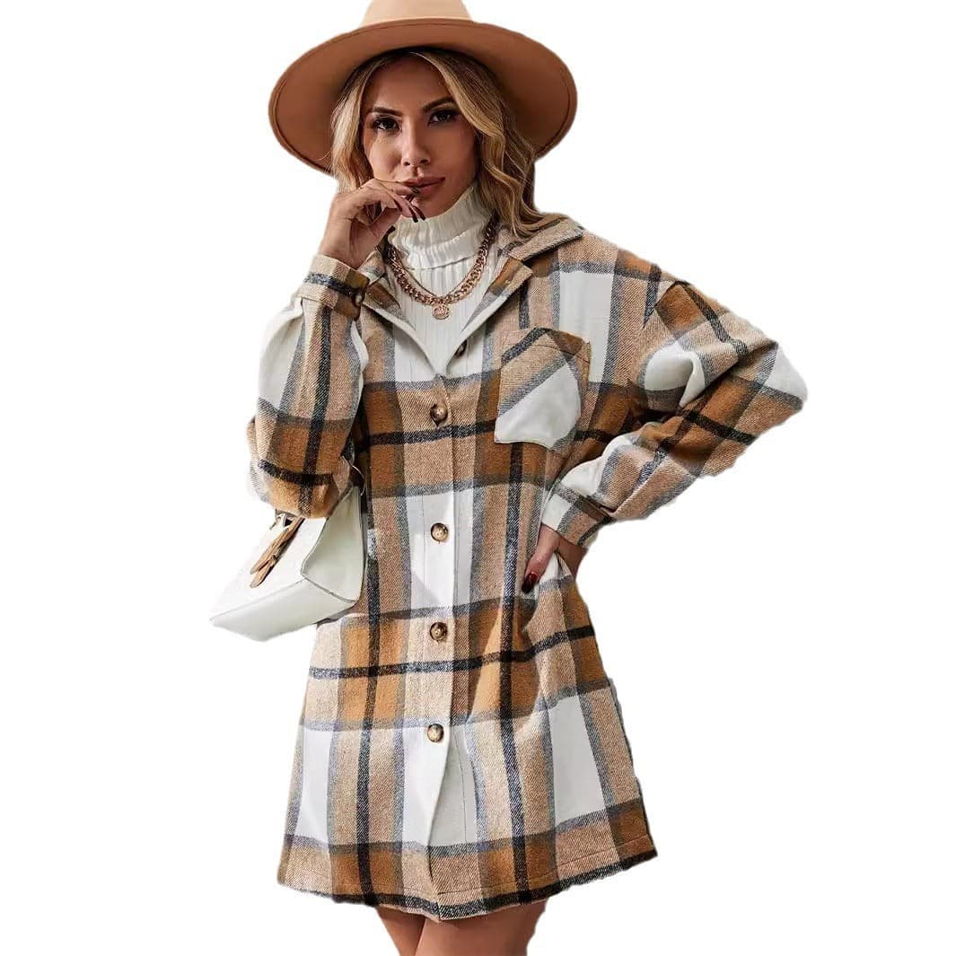 Women's Casual Woolen Women's Plaid Coat Skirt Suit - YLORESHOP