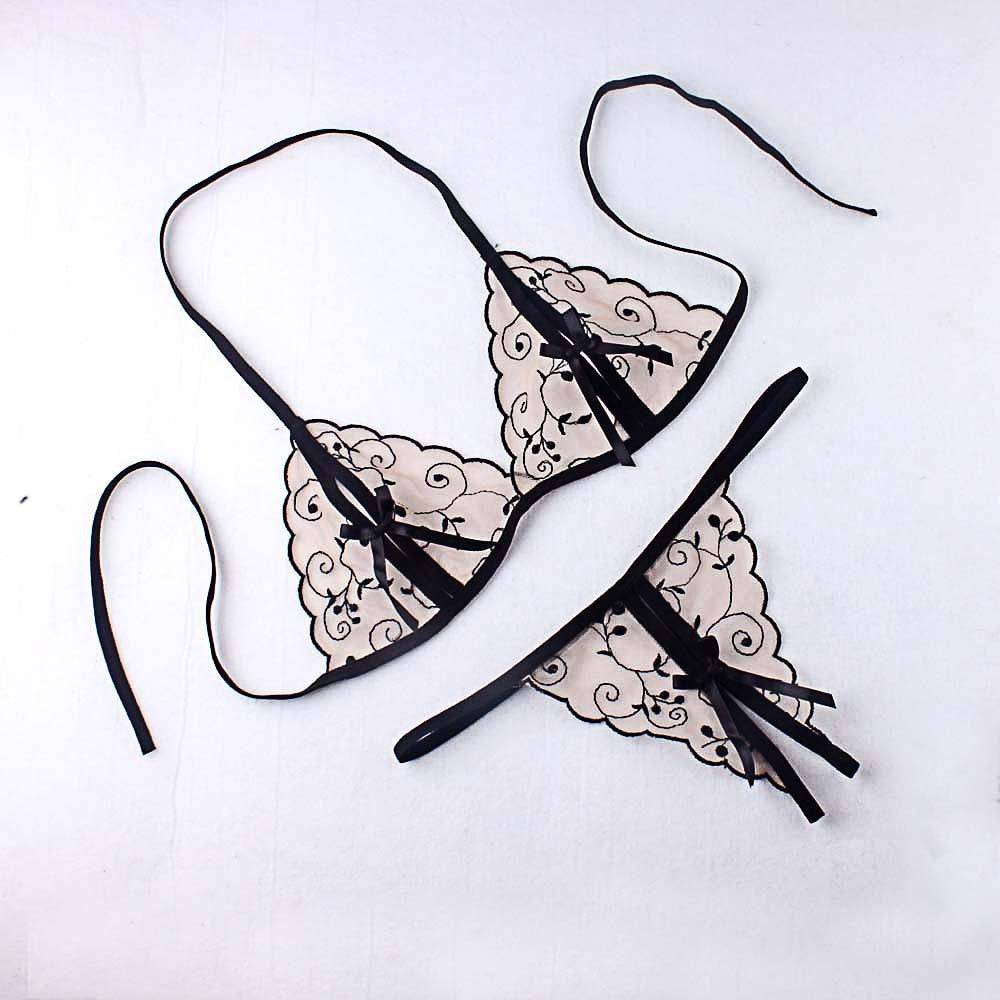 Lace Bow Flower Lingerie Three Point Suit - YLORESHOP