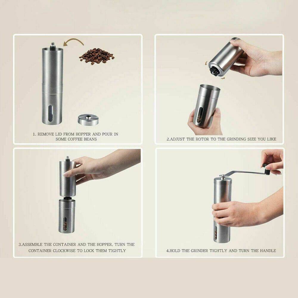 Home Portable Manual Coffee Grinder Stainless Steel with Ceramic Burr Bean Mill - YLORESHOP