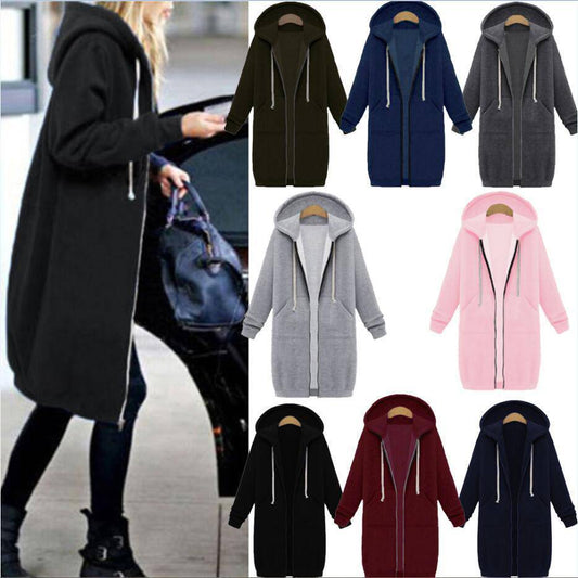 Hooded Long Sleeve Sweater Fleece Long Jacket - YLORESHOP