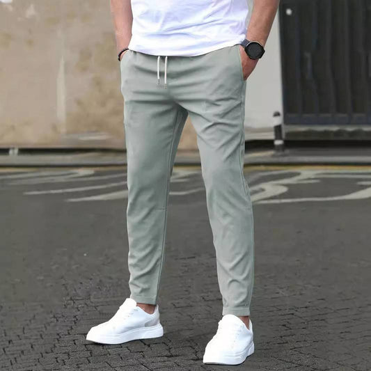 Casual Slim Fit Leather Tag Cropped Pants Solid Color Pants - YLORESHOP