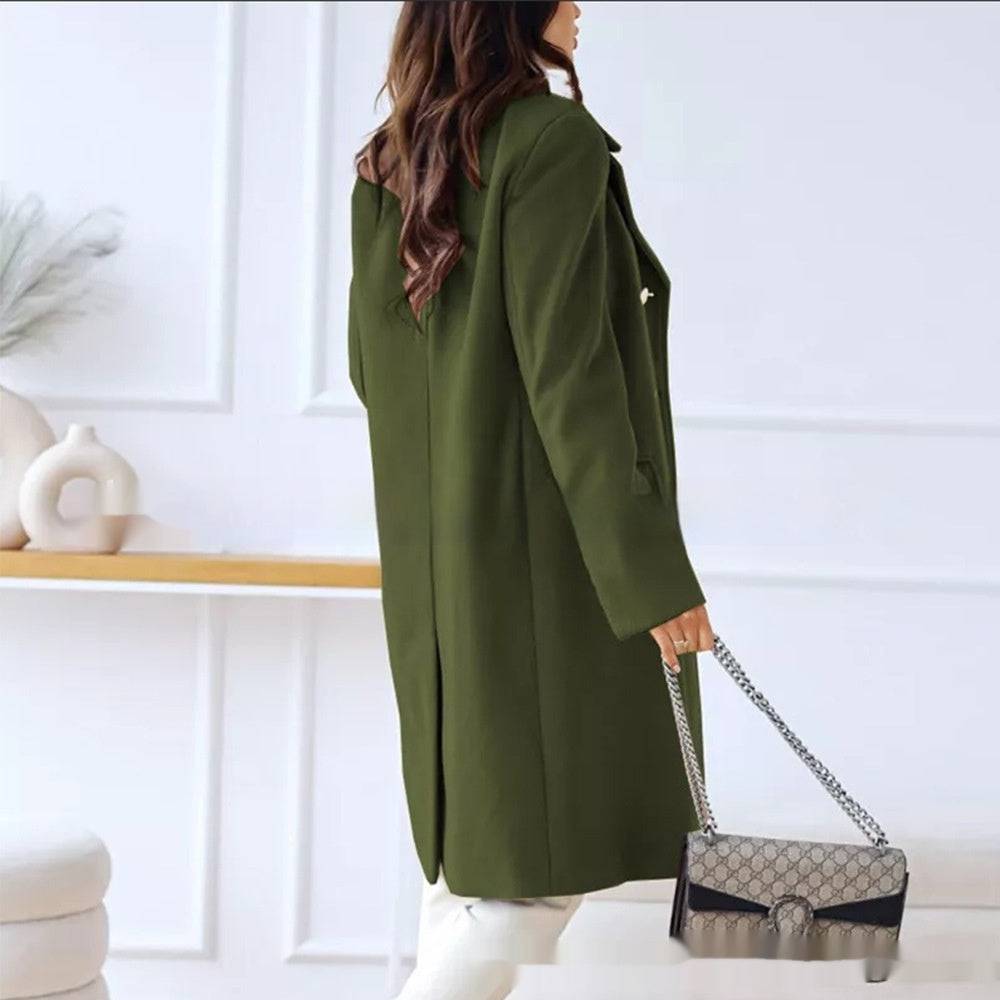 Simple Double Breasted Woolen Coat For Women - YLORESHOP