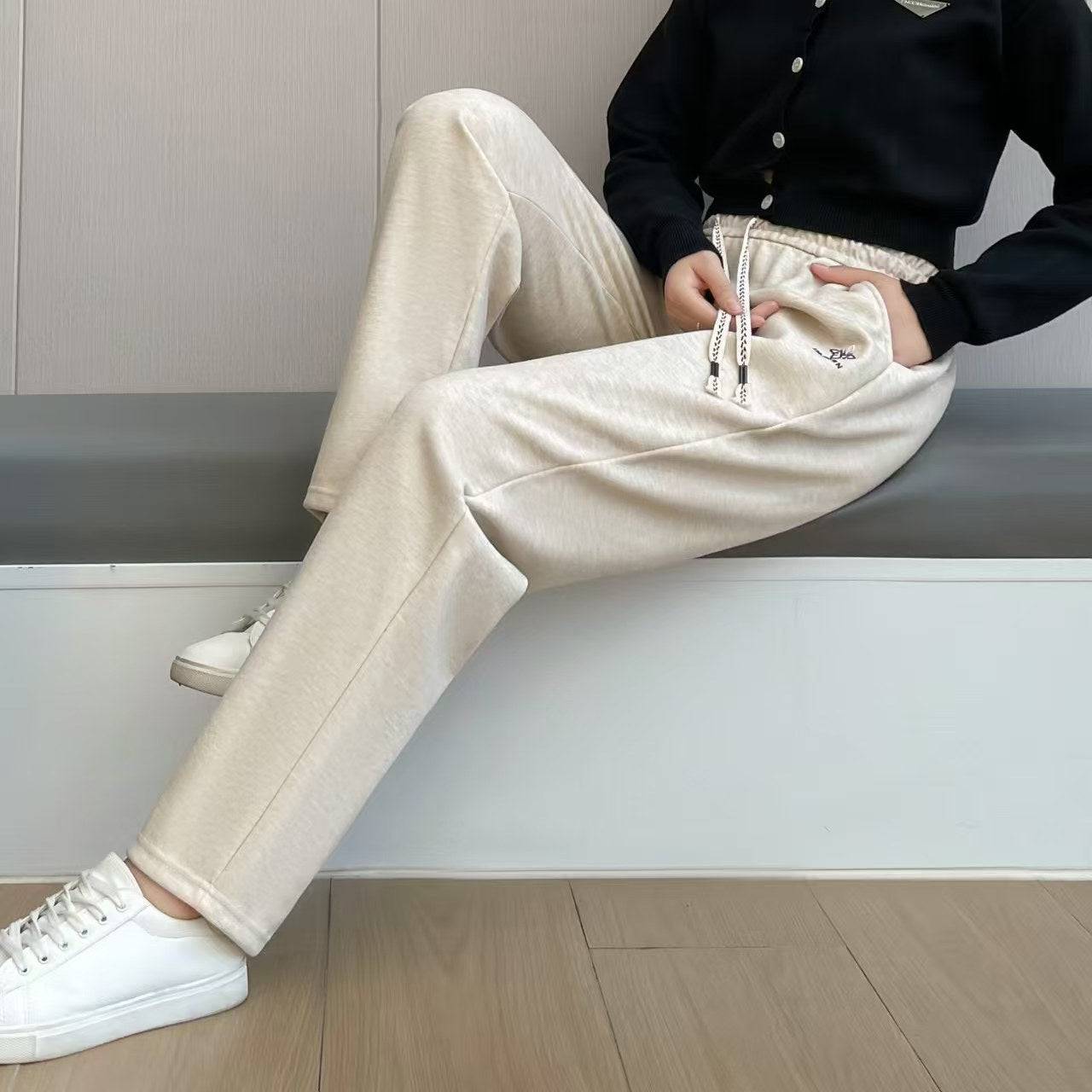 Pantaloni casual larghi Pantaloni dritti a vita alta da donna