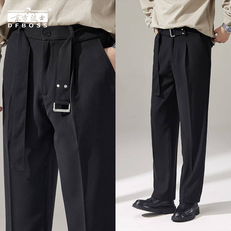 Pantaloni da uomo a gamba larga drappeggiati con cintura staccabile