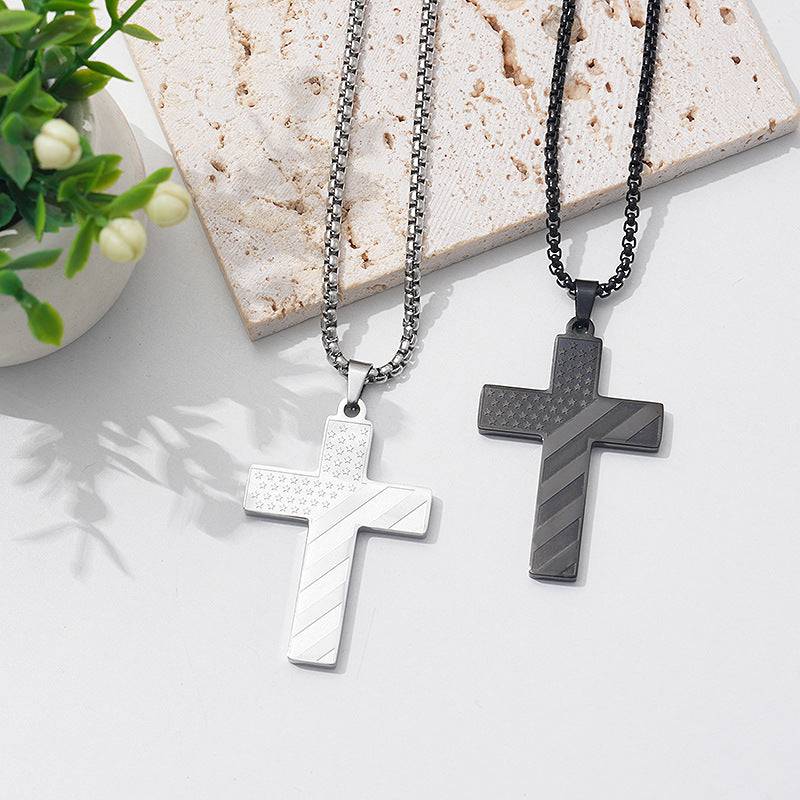 Amazon Hot American Flag Cross Necklace Pendant Men's Stainless Steel Necklace - YLORESHOP