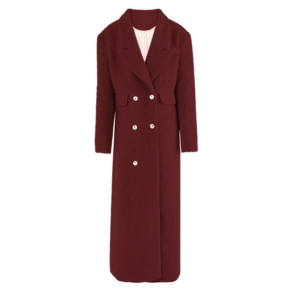 American Street Elegant High-grade Woolen Coat Double-breasted Waist-tight Design Lengthened Coat