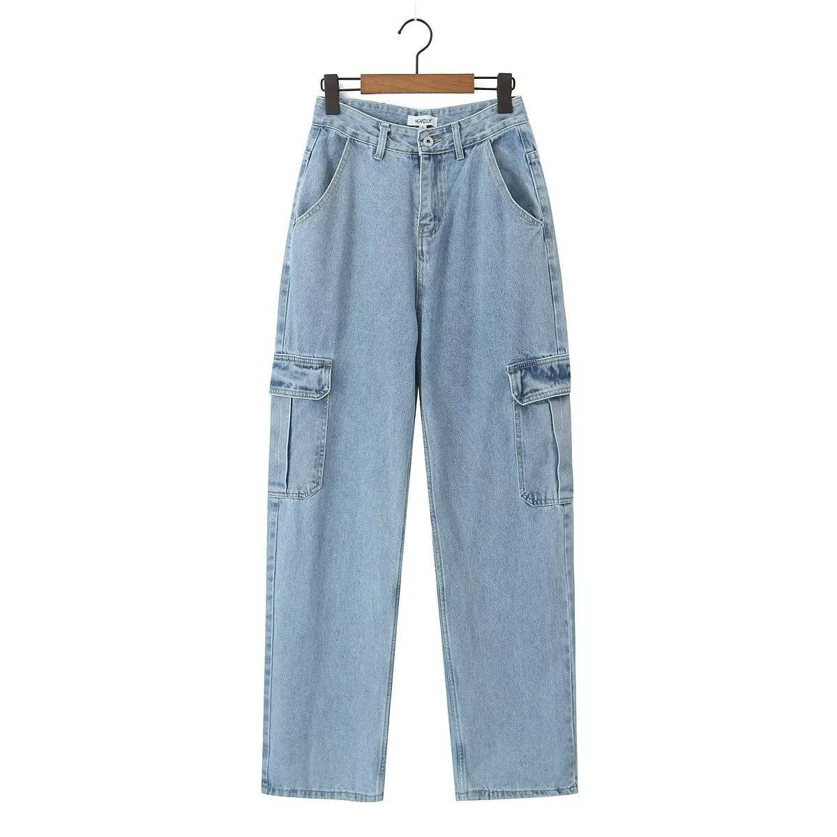 Jeans cargo larghi stile fidanzato a vita alta