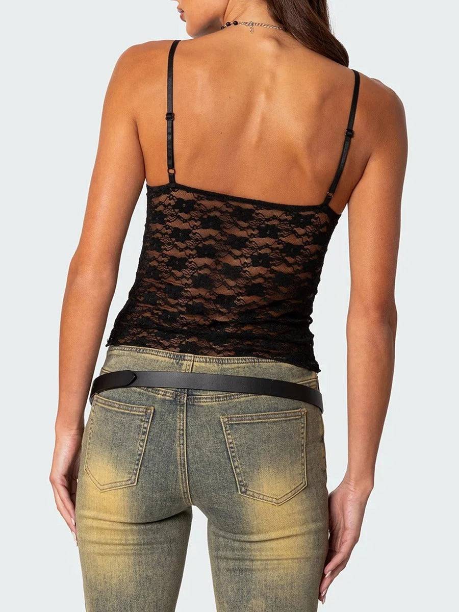 Women's Short Lace Spaghetti-strap Camisole Top - YLORESHOP