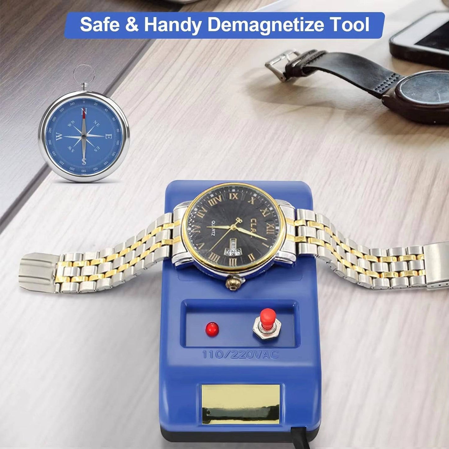 Electrical Demagnetizer Tools Compass Set For Watch Repair Degausser 110V220V Watch Repair Degausser Watch Repair Screwdriver Tweezers Electrical Demagnetise Demagnetizer Tools - YLORESHOP