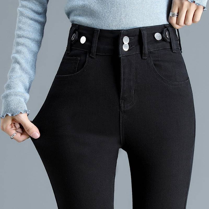 Jeans elasticizzati a vita alta Pantaloni skinny attillati e caldi da donna