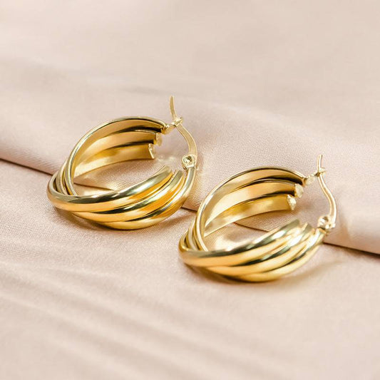 Retro Multi-layer C- Shaped Titanium Steel Earrings - YLORESHOP