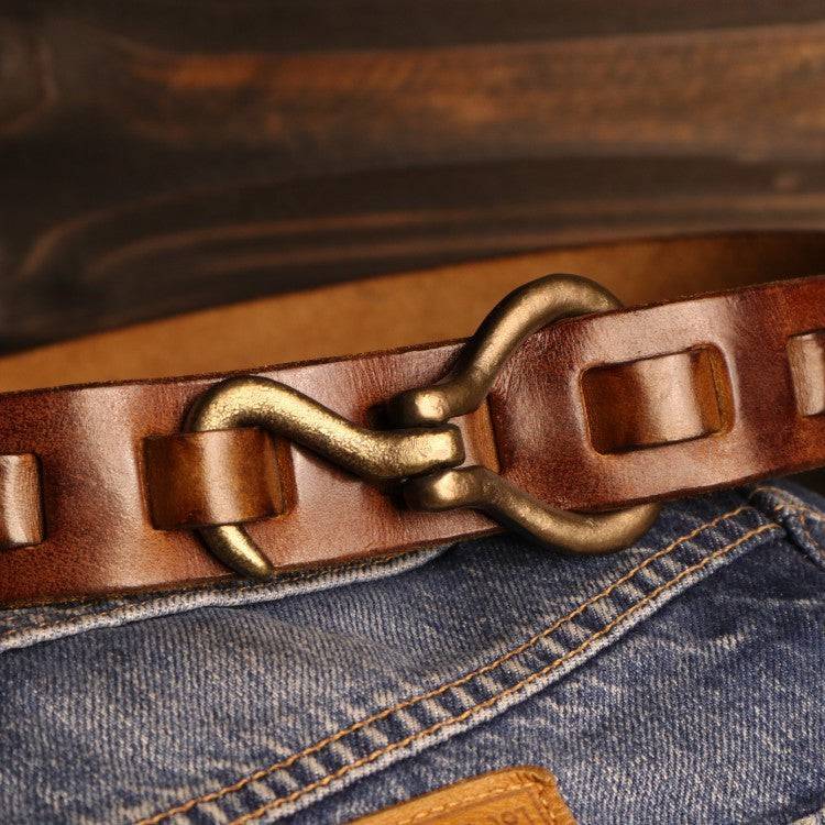 Men's Old Hemp Faced Solid Copper Buckle Handcrafted Woven Belt