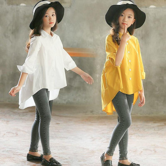 Girls' Big Kids Loose Fashionable Tops Korean Style Shirts Big Kids' Swallowtails - YLORESHOP