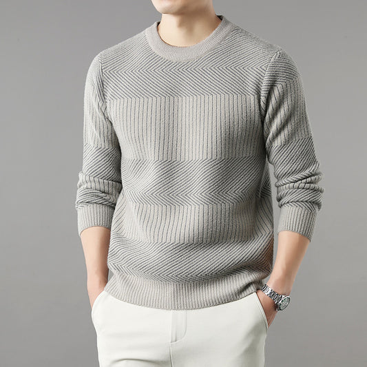 Maglione base a maniche lunghe e spesse, versatile, da uomo, con scollo tondo