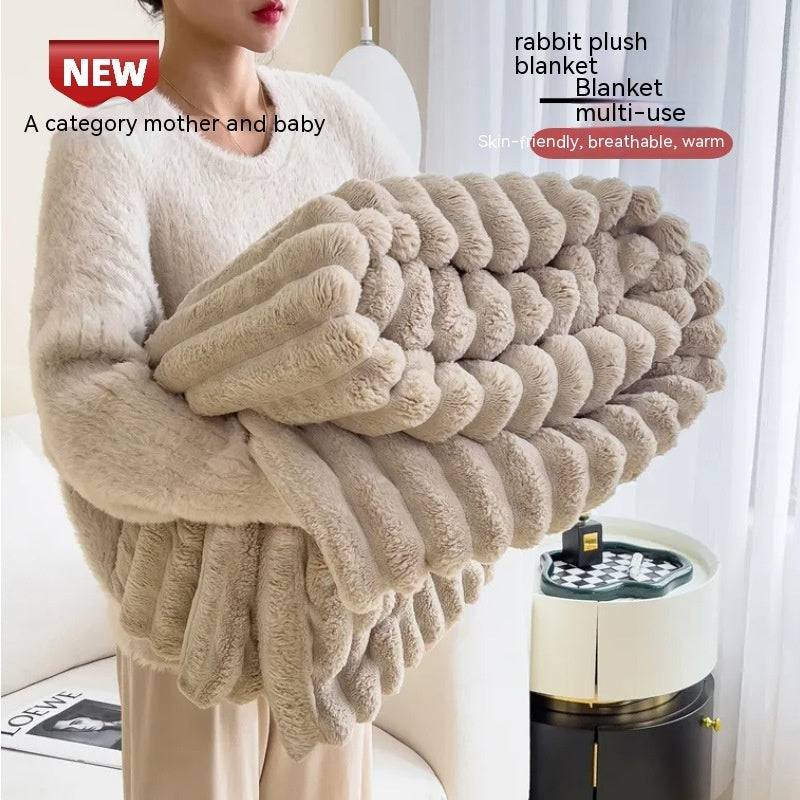 Soft Wind Bubble Velvet Blanket Warm Solid Rabbit Fur Blankets Double-sided Thickening Cover Throw Warm Fur Blanket - YLORESHOP