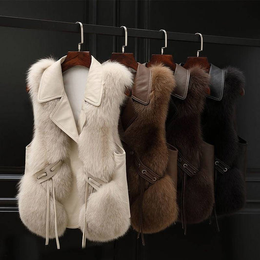 Fur Vest Short Coat Autumn And Winter New Patchwork Winter Fox Fur Jacket Women Short Artificial Fur Coat Elegant Female Warm Vest - YLORESHOP