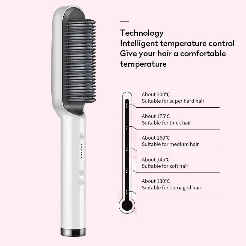 New 2 In 1 Hair Straightener Hot Comb Negative Ion Curling Tong Dual-purpose Electric Hair Brush - YLORESHOP