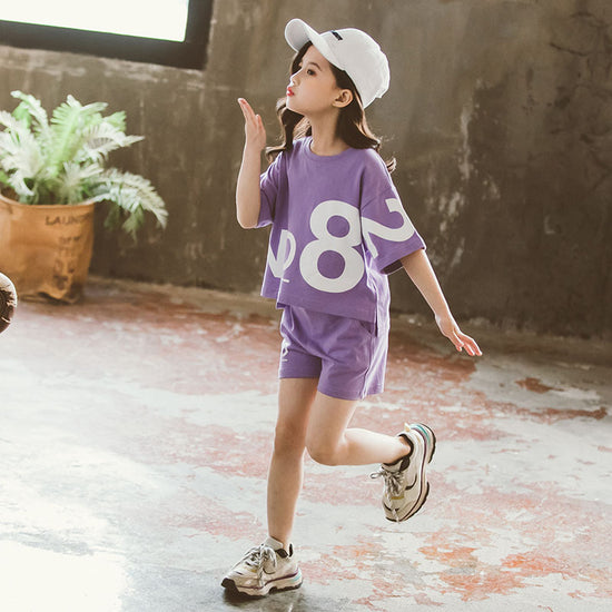 Loose Children's Wear Girl Short-sleeved Big Kids Sports Two-piece Suit - YLORESHOP