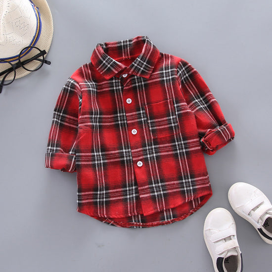 Plaid shirts for boys and girls with wide lapels and long sleeves - YLORESHOP