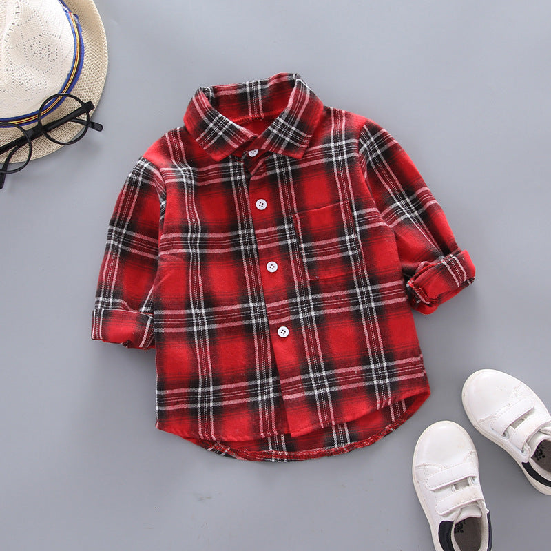 Plaid shirts for boys and girls with wide lapels and long sleeves - YLORESHOP