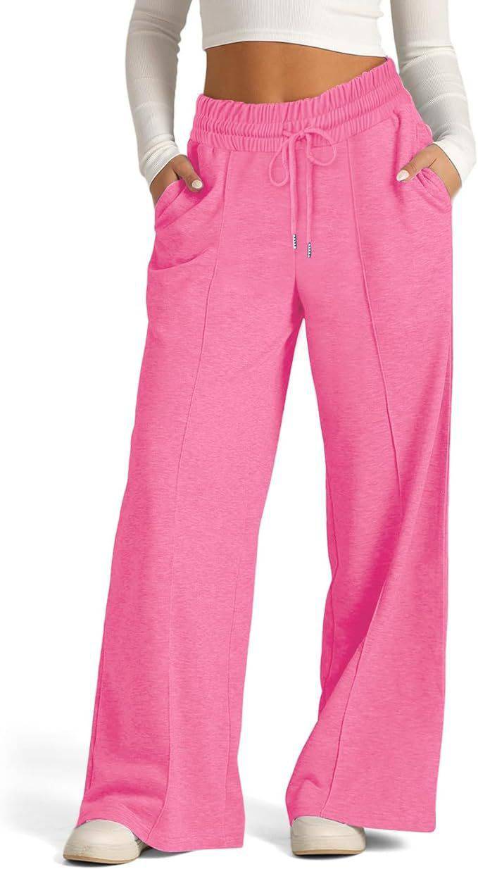 Pantaloni sportivi da donna in vita elastica con coulisse, casual, in tinta unita, a gamba larga