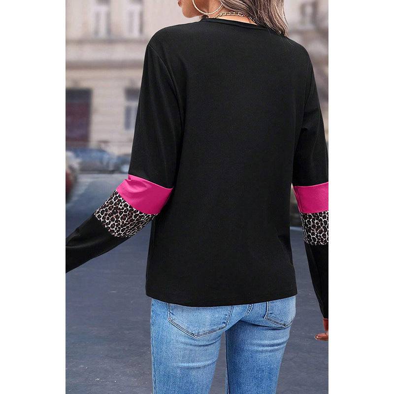 Pullover girocollo da donna con stampa leopardata color block