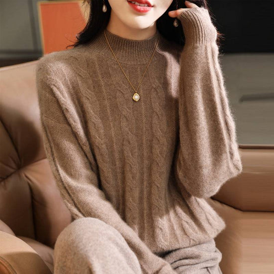 Pure Wool Sweater Women's Half Turtleneck Thick Twist Bottoming Shirt - YLORESHOP