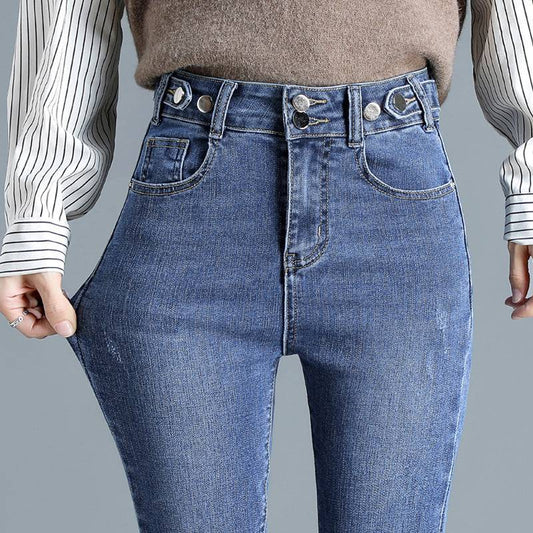 Jeans elasticizzati a vita alta Pantaloni skinny attillati e caldi da donna