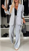 Women's casual suit with single-breasted jacket and straight-leg striped trousers - YLORESHOP