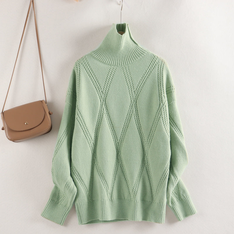 Winter Turtleneck Sweater Solid Color Knitted Pullover Loose Casual - YLORESHOP