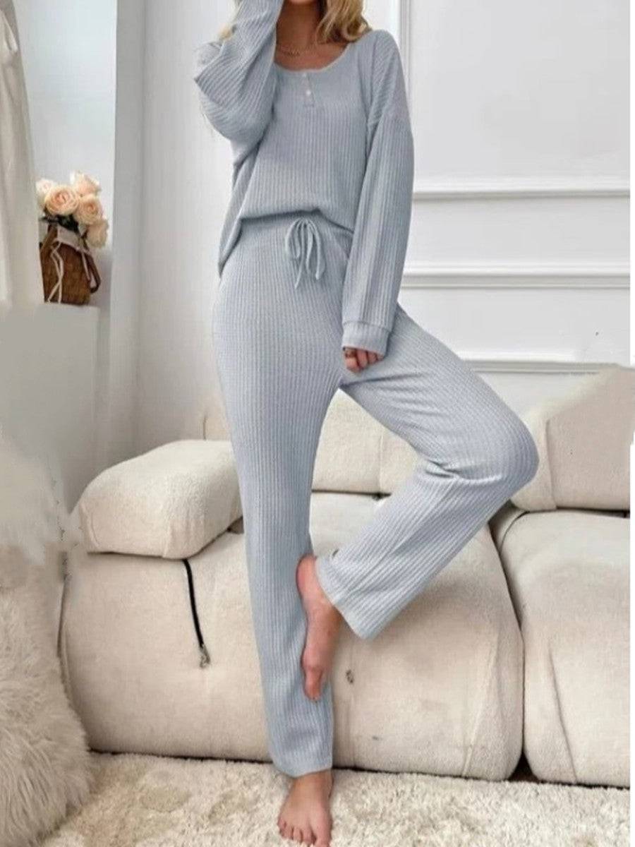 Solid Color Fashion Casual Long Sleeve Pants Two-piece Set - YLORESHOP