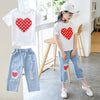 Girls White T-shirt Ripped Jeans Kids Suit - YLORESHOP