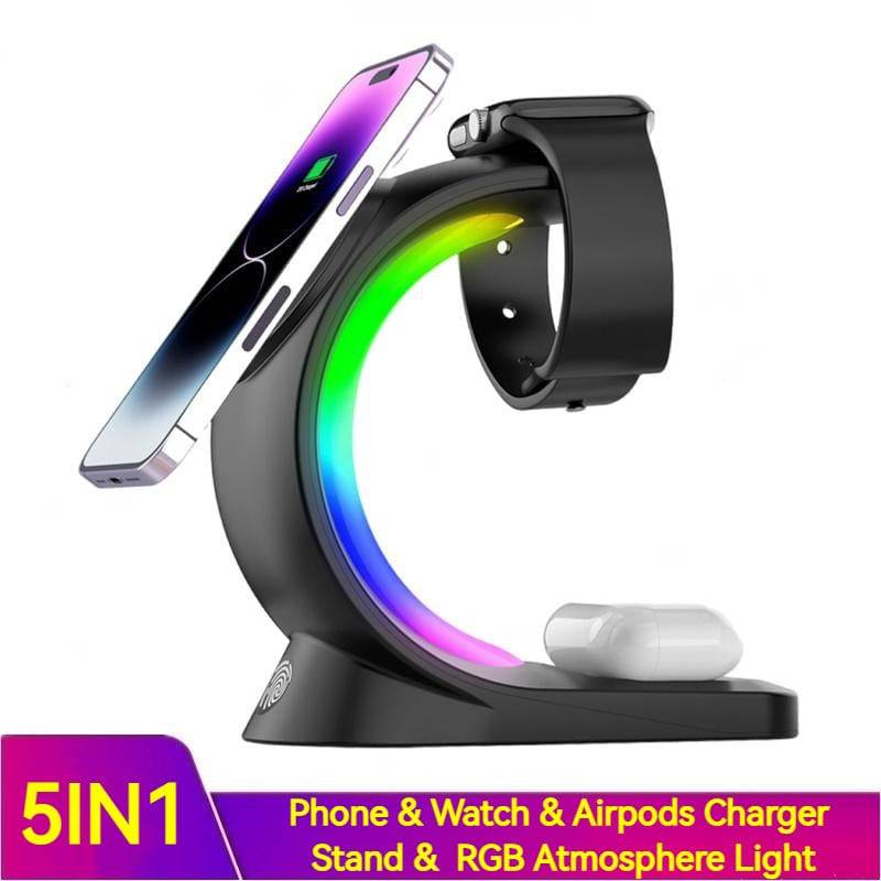 4 In 1 Magnetic Wireless Charger Fast Charging For Smart Phone Atmosphere Light Charging Station For Airpods Pro I-phone Watch - YLORESHOP