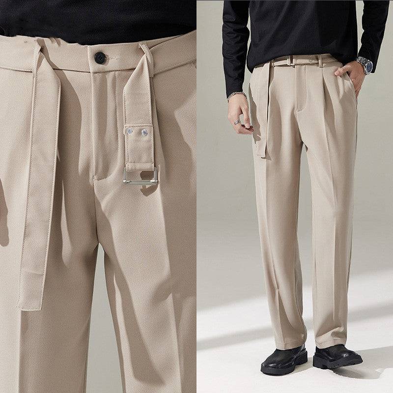 Pantaloni da uomo a gamba larga drappeggiati con cintura staccabile