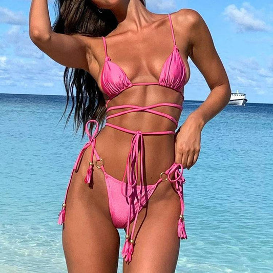 Women Swimwear Sexy Bikini Hollow Out Swimsuit Thong Biquini Cross String Bikini Set Bathing Suit Bikinis Beachwear - YLORESHOP