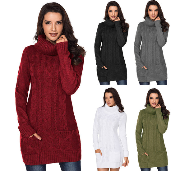 Solid Color Long-sleeved Turtleneck Knitted Sweater - YLORESHOP