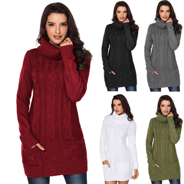 Solid Color Long-sleeved Turtleneck Knitted Sweater - YLORESHOP