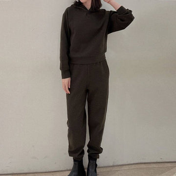 Autumn And Winter New Wool Cotton Blended Knitted Hooded Sweater Sports Suit - YLORESHOP