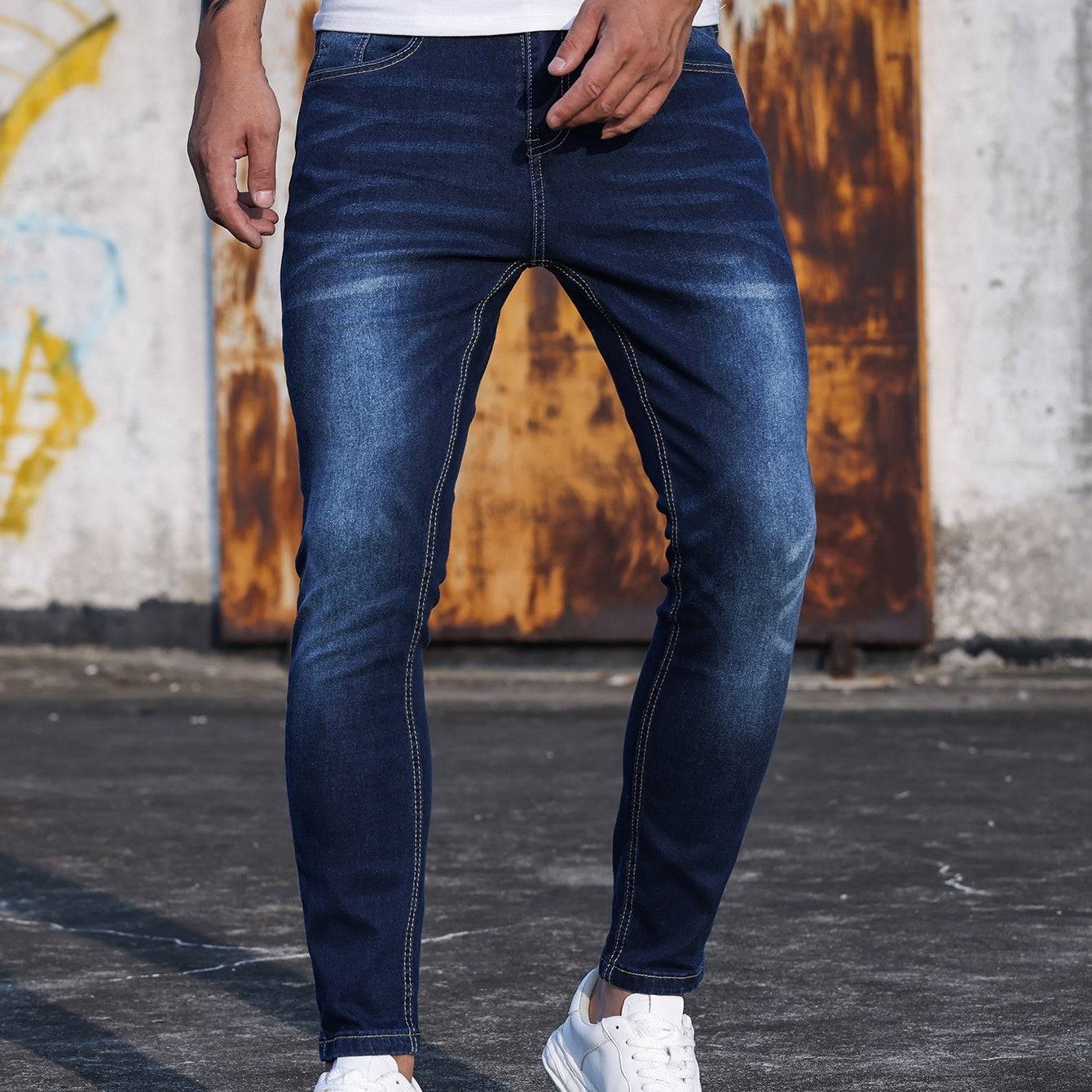 Pantaloni skinny in denim elasticizzato blu da uomo