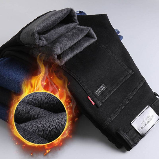 Winter Black Jeans Men's Fleece-lined Thickened - YLORESHOP