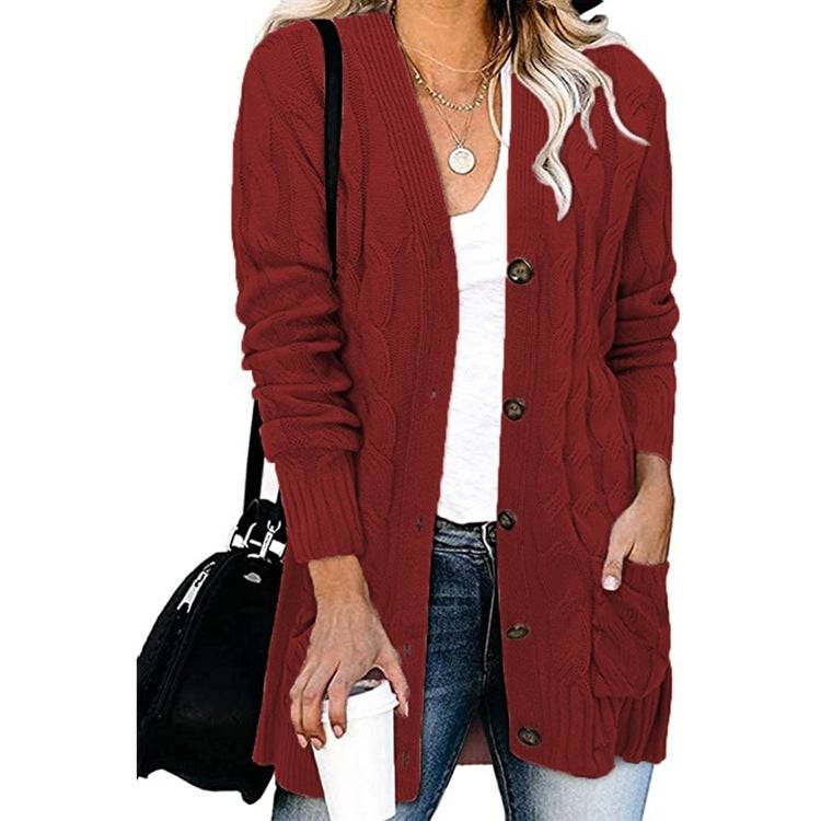 Autumn And Winter Women's Casual Knitted Button Coat