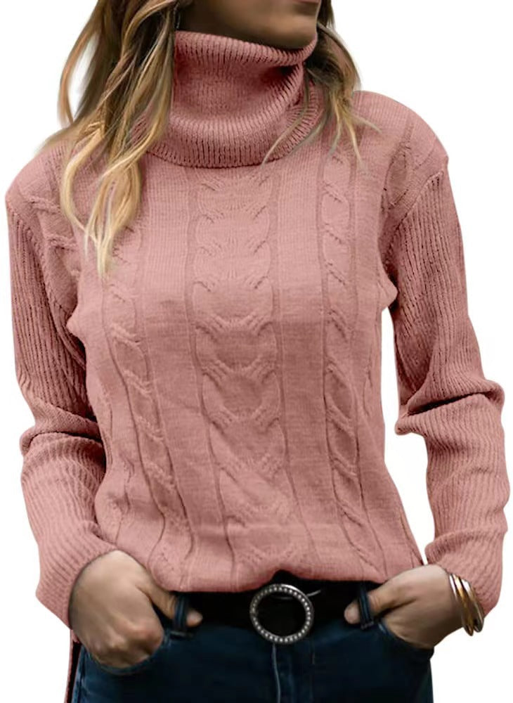 Solid Color Turtleneck Sweater Retro Long Sleeve Sweater - YLORESHOP