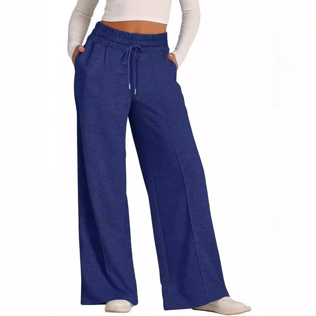 Pantaloni sportivi da donna in vita elastica con coulisse, casual, in tinta unita, a gamba larga