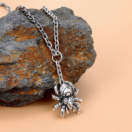 S925 Sterling Silver Spider Pendant Men's Hip Hop Fashion Necklace Pendant Retro Ornament - YLORESHOP