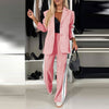 Women's casual suit with single-breasted jacket and straight-leg striped trousers - YLORESHOP