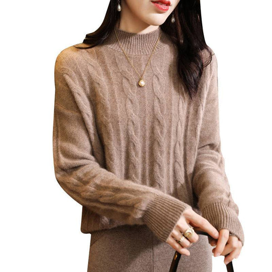 Pure Wool Sweater Women's Half Turtleneck Thick Twist Bottoming Shirt - YLORESHOP