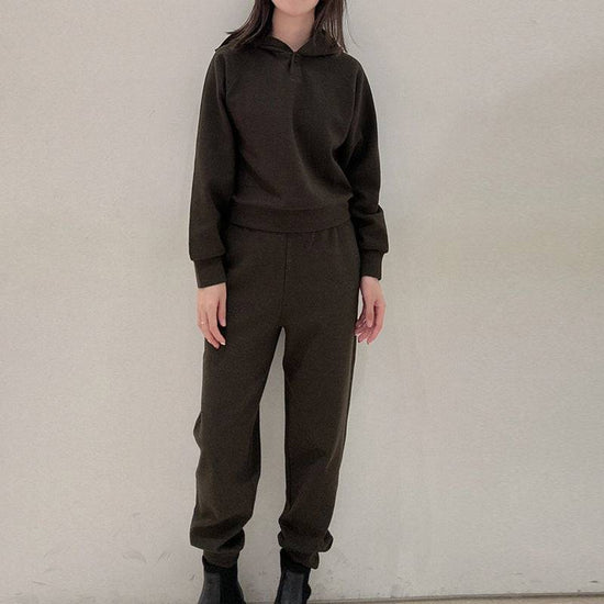 Autumn And Winter New Wool Cotton Blended Knitted Hooded Sweater Sports Suit - YLORESHOP