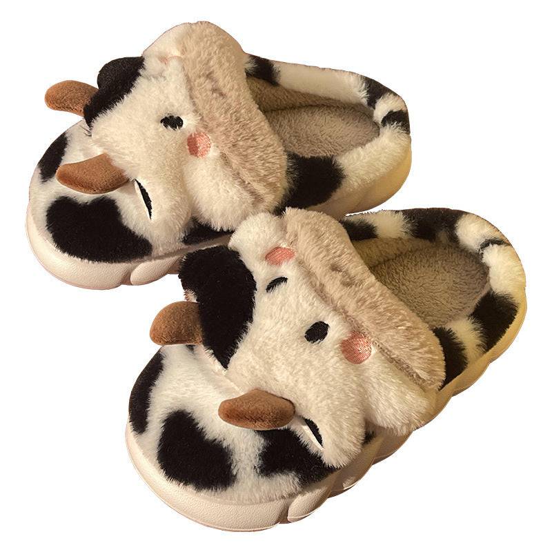 Cute Cow Animal Slipper For Women Girls Fashion Kawaii Soft Fluffy Winter Warm Slippers Woman Cartoon Milk Cow House Slippers Funny Shoes - YLORESHOP